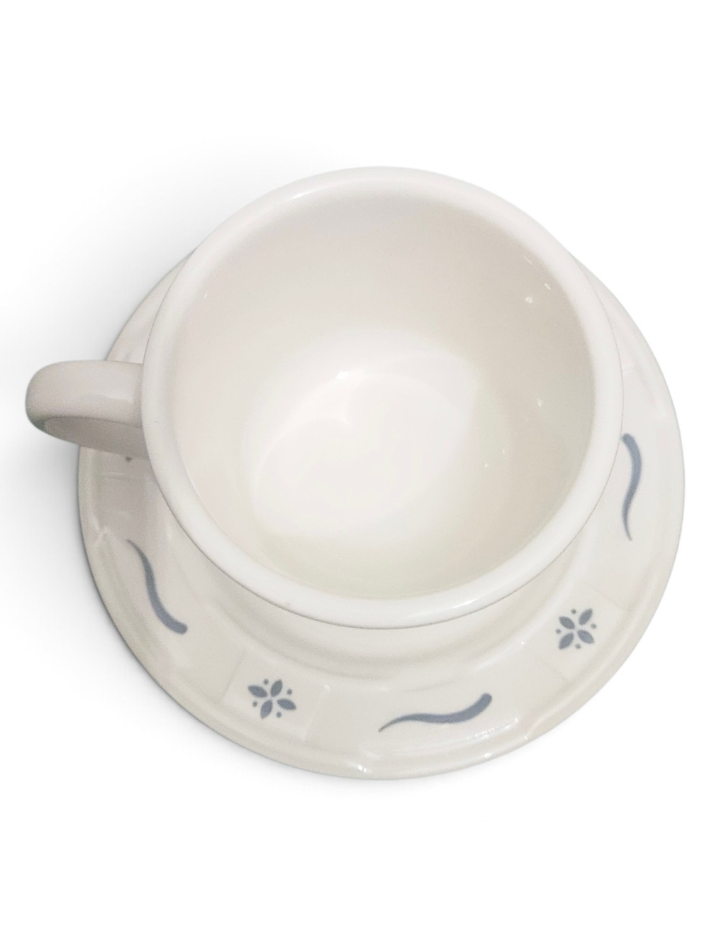 Vintage Longaberger Woven Traditions Classic Blue Pitcher & Flat Cup Saucer Set - Picture 4 of 10